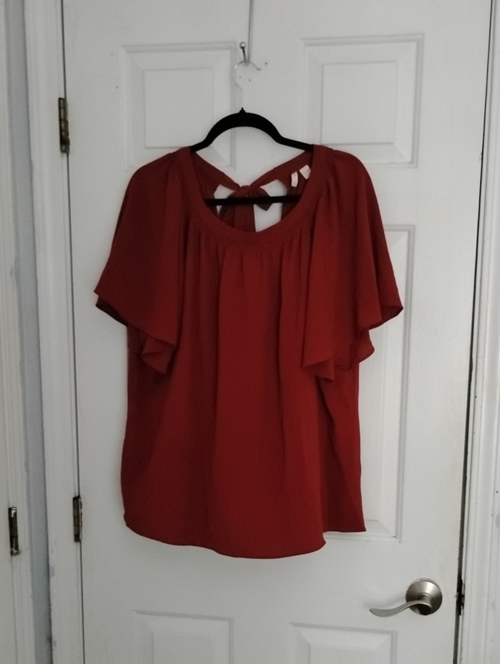 Cato Rust Tie-Back Flutter Sleeve Top
